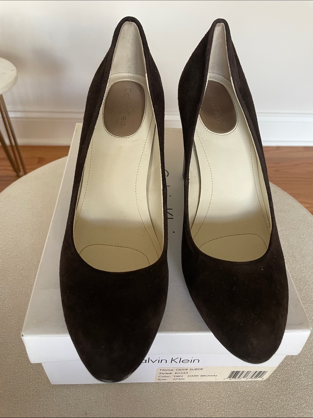 Calvin Klein Dark Brown Suede Round-Toe Pumps